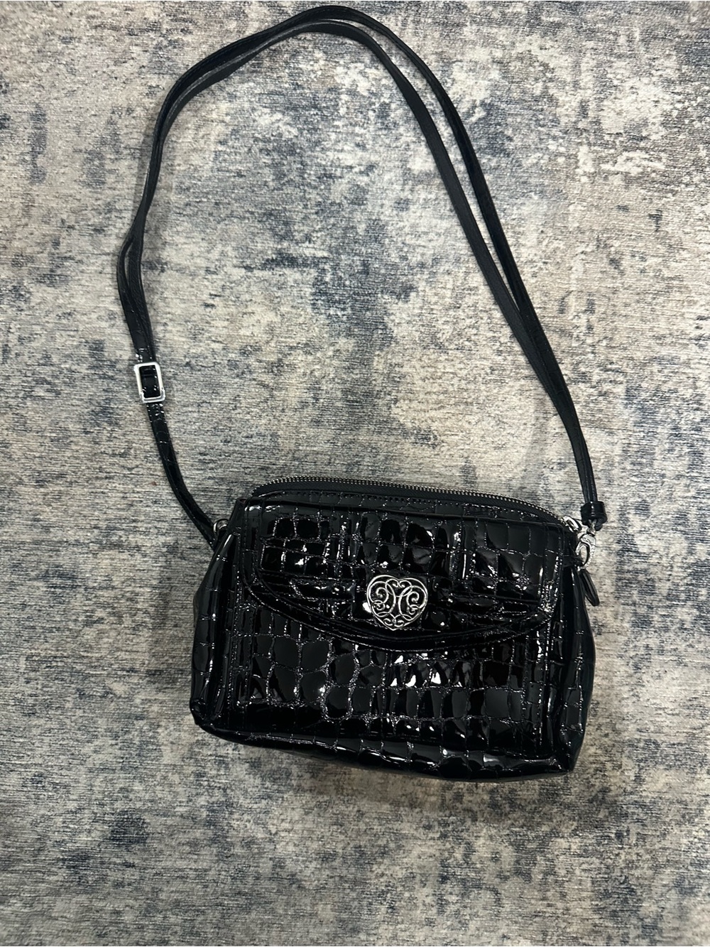 Brighton Cher Lyric Black Croc-Embossed Patent Crossbody